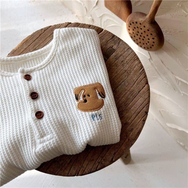New Children'S T-Shirt Round Collar Fashionable Sweater Spring Boys' Waffles Embroidered Small And Medium-Sized Children'S Long-Sleeved Base Shirt Top T - Image 3