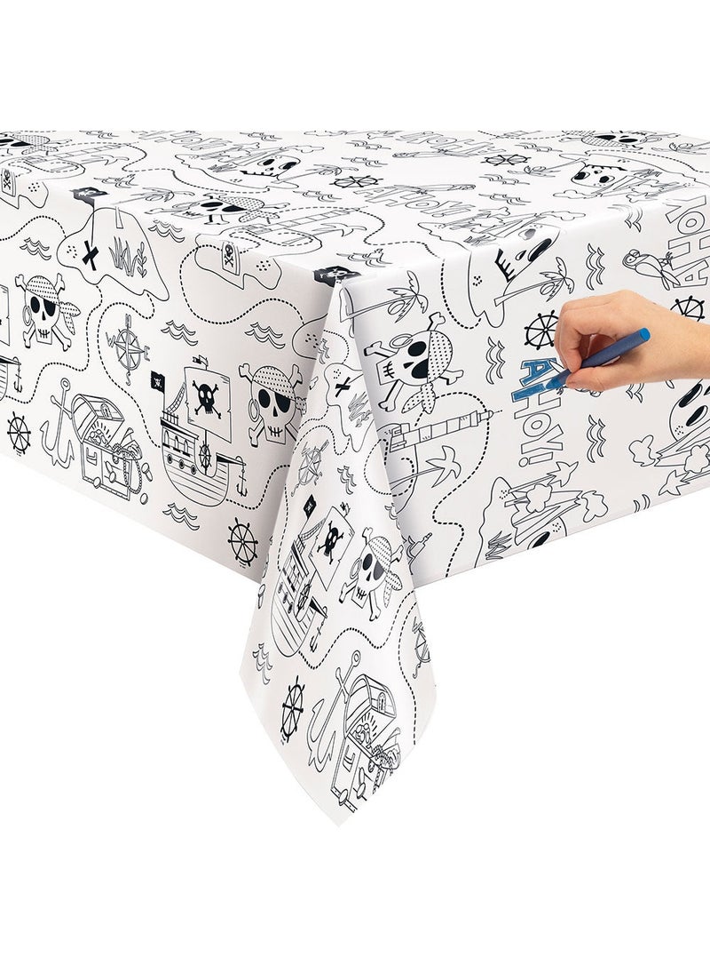 Unique Pirate Ahoy Paper Tablecloth Black White 137x213cm - Image 1