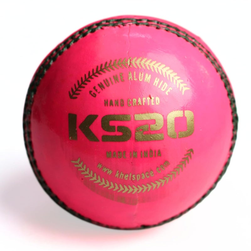 KHELSPACE KS-20 Pink Leather Cricket Ball - Hand-Stitched for Match Play and Training, Premium Durability - Image 2