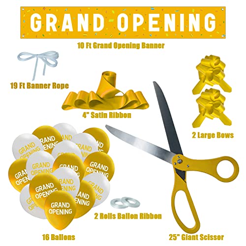Funsky Grand Opening Gold Ribbon Cutting Ceremony Kit - 25" Giant Scissors with gold Satin Ribbon, Banner, Balloons,Bows and More Supplies Grand Opening Decorations for Business - Image 2