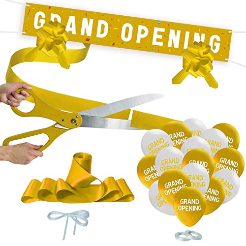 Funsky Grand Opening Gold Ribbon Cutting Ceremony Kit - 25" Giant Scissors with gold Satin Ribbon, Banner, Balloons,Bows and More Supplies Grand Opening Decorations for Business - Image 1