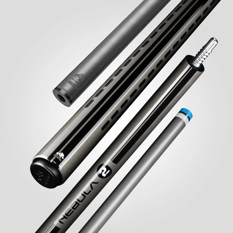 RHINO Nebula 2 Pool Cue Charcoal Gray Premium Carbon Fiber Shaft Composite Butt Time Crystal Tip 128mm Pro Taper Design 388 Joint Wrapless Low Deflection Pool Cue - Image 2