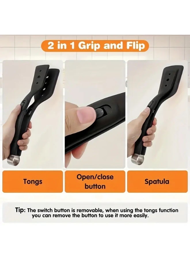 معلقة عريضة للبيض 2 في 1، ومساكة قابلة للقلب من السيلكون، معلقة مسطحة مزدوجة الجوانب، مجرفة مطبخ متعددة الاغراض غير لاصقة للخبز الاسماك الفطيرة الكيك والتوست - أسود - Image 3