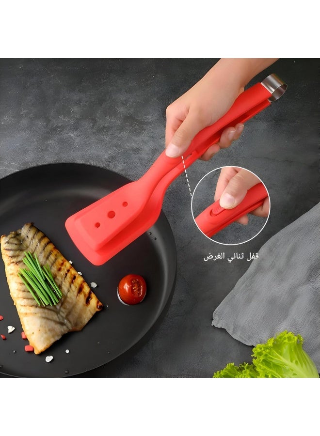 معلقة عريضة للبيض 2 في 1، ومساكة قابلة للقلب من السيلكون، معلقة مسطحة مزدوجة الجوانب، مجرفة مطبخ متعددة الاغراض غير لاصقة للخبز الاسماك الفطيرة الكيك والتوست - أسود - Image 4