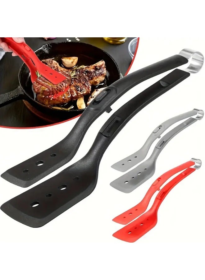 معلقة عريضة للبيض 2 في 1، ومساكة قابلة للقلب من السيلكون، معلقة مسطحة مزدوجة الجوانب، مجرفة مطبخ متعددة الاغراض غير لاصقة للخبز الاسماك الفطيرة الكيك والتوست - أسود - Image 2