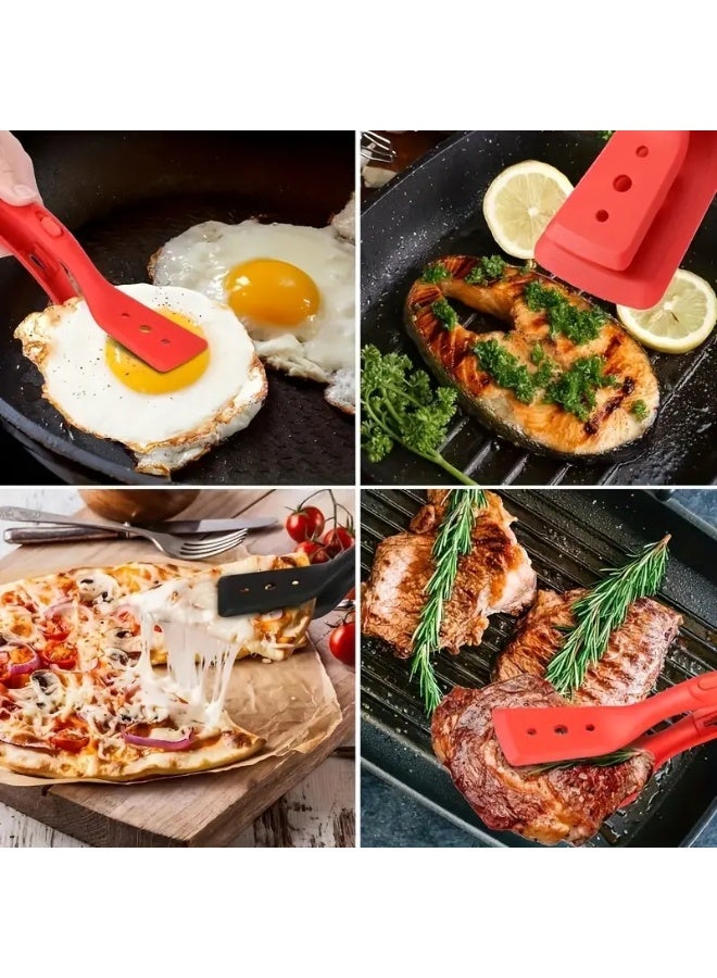 معلقة عريضة للبيض 2 في 1، ومساكة قابلة للقلب من السيلكون، معلقة مسطحة مزدوجة الجوانب، مجرفة مطبخ متعددة الاغراض غير لاصقة للخبز الاسماك الفطيرة الكيك والتوست - أسود - Image 5