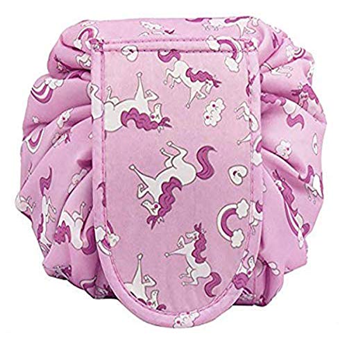 Maharsh Women's Convenient and Waterproof Multifunction Portable Lazy Travel Cosmetic Storage Makeup Organizer Toiletry Bag with Drawstrings (Pink Horse) - Image 1