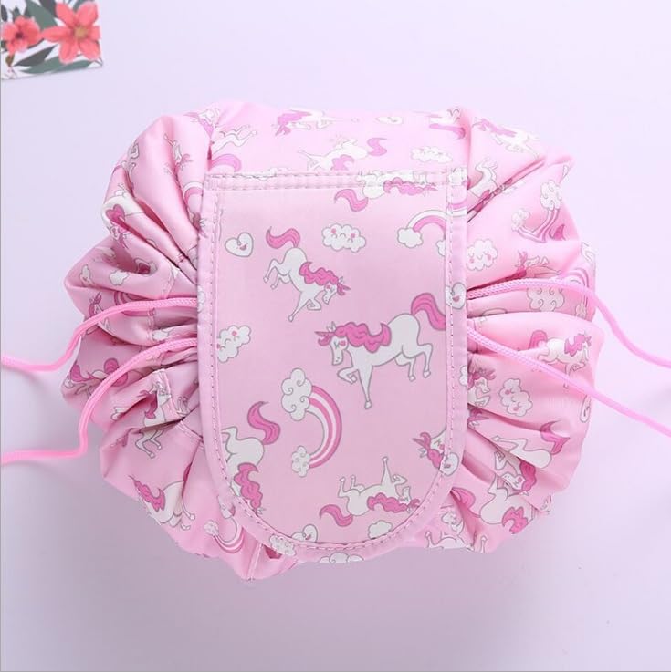 Maharsh Women's Convenient and Waterproof Multifunction Portable Lazy Travel Cosmetic Storage Makeup Organizer Toiletry Bag with Drawstrings (Pink Horse) - Image 3