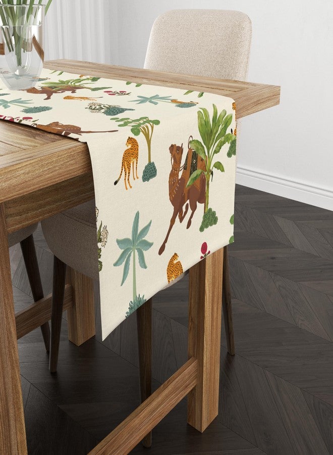 Astitva Cotton Table Runner - 13 x 72 Inches | Off White, Camel Print Dining Table Cloth | Elegant 6-8 Seater Runner for Home & Party Decoration - Image 3