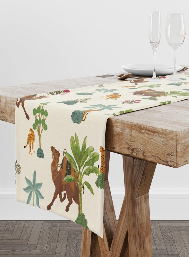 Astitva Cotton Table Runner - 13 x 72 Inches | Off White, Camel Print Dining Table Cloth | Elegant 6-8 Seater Runner for Home & Party Decoration - Image 2