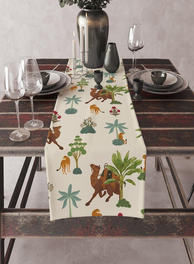 Astitva Cotton Table Runner - 13 x 72 Inches | Off White, Camel Print Dining Table Cloth | Elegant 6-8 Seater Runner for Home & Party Decoration - Image 5