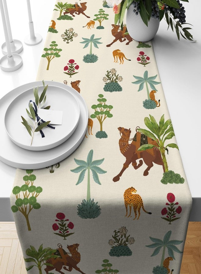 Astitva Cotton Table Runner - 13 x 72 Inches | Off White, Camel Print Dining Table Cloth | Elegant 6-8 Seater Runner for Home & Party Decoration - Image 1