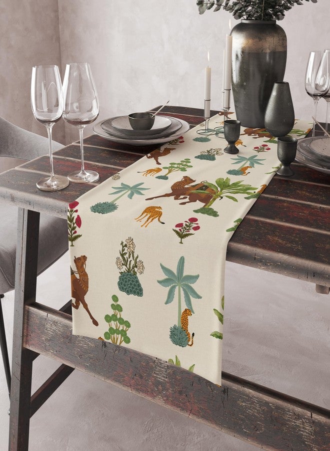 Astitva Cotton Table Runner - 13 x 72 Inches | Off White, Camel Print Dining Table Cloth | Elegant 6-8 Seater Runner for Home & Party Decoration - Image 4