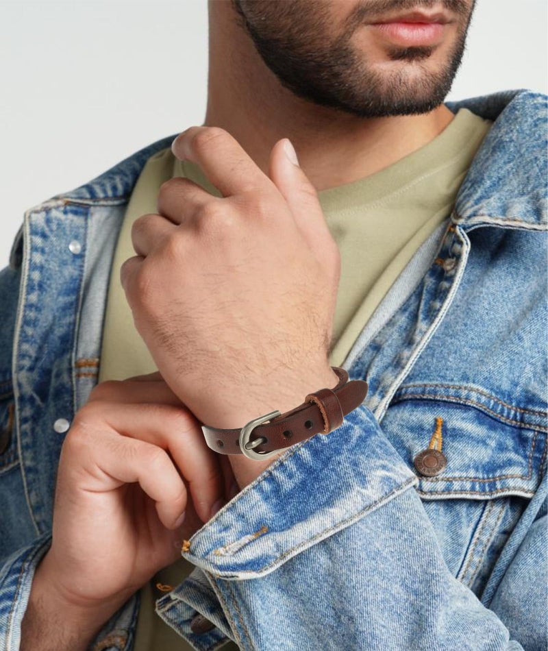 Zbdroxygen Leather Bracelet for Men, Stylish Wrist Band for Man, Brown Hand Bracelets, Adjustable Bracelet for Man Leather, Gift for Birthday, Valentines Day,Diwali - Image 4