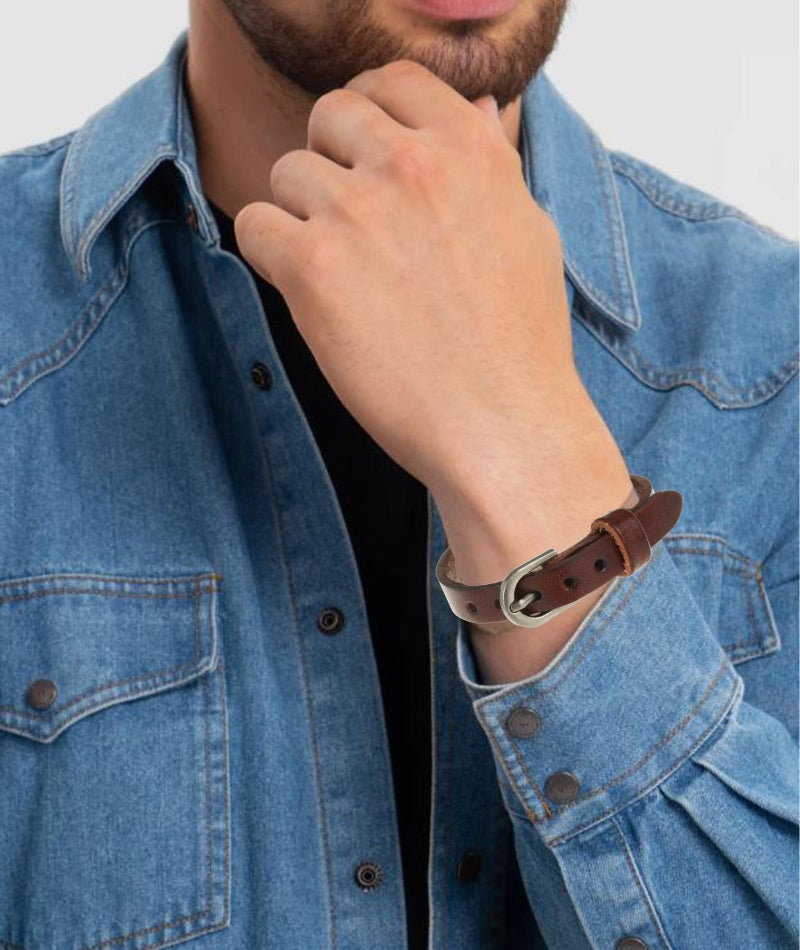 Zbdroxygen Leather Bracelet for Men, Stylish Wrist Band for Man, Brown Hand Bracelets, Adjustable Bracelet for Man Leather, Gift for Birthday, Valentines Day,Diwali - Image 5