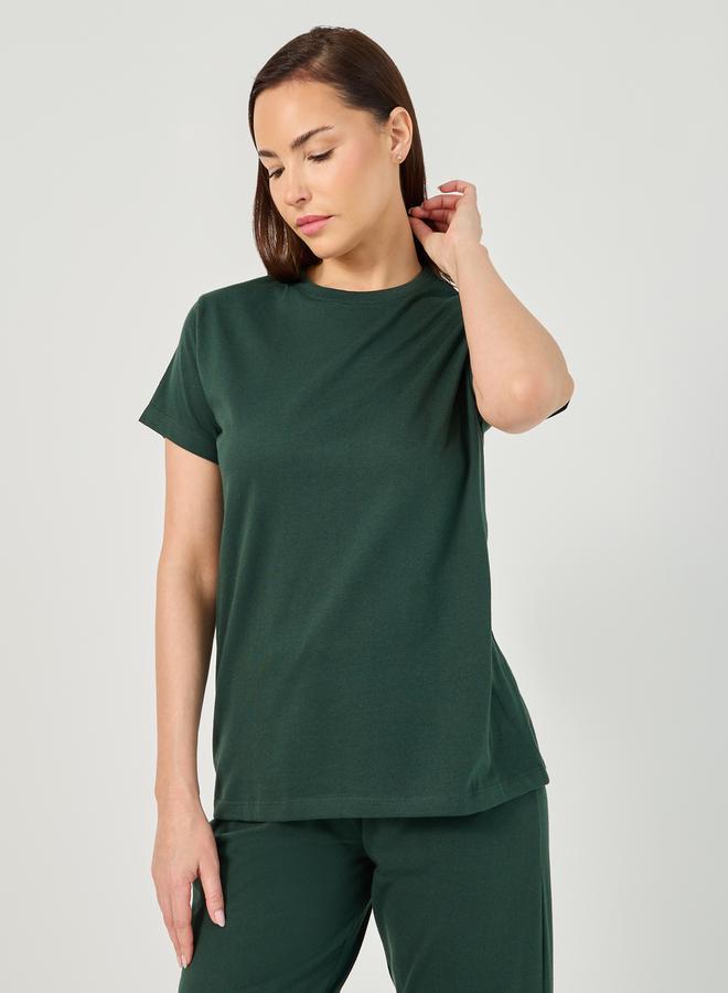 Styli Solid Round Neck T-Shirt and Pyjama Set - Image 3