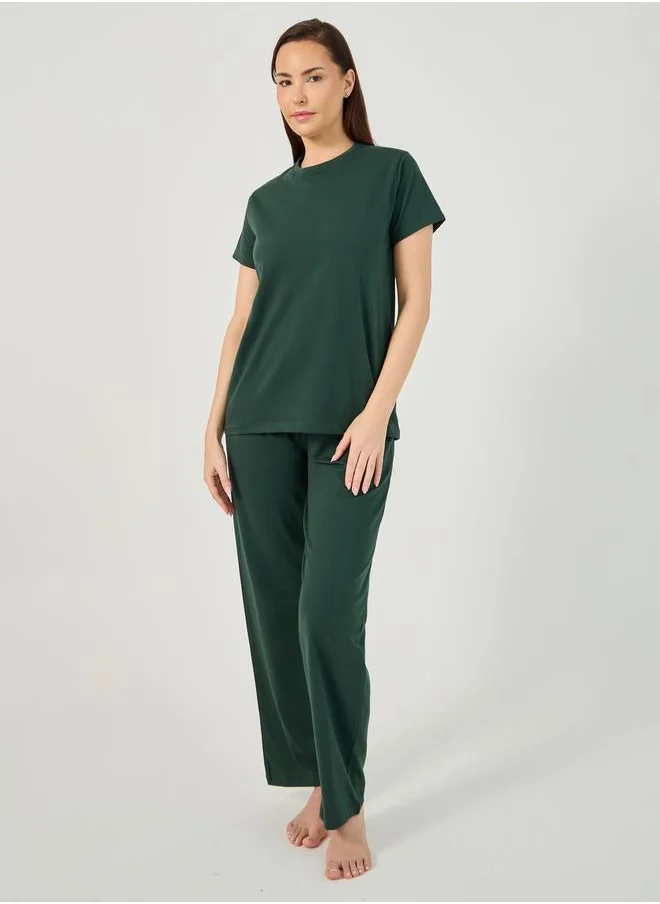 ستايلي Solid Round Neck T-Shirt and Pyjama Set