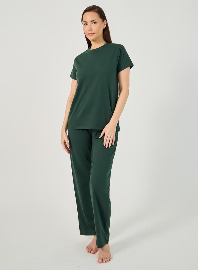 Styli Solid Round Neck T-Shirt and Pyjama Set - Image 2