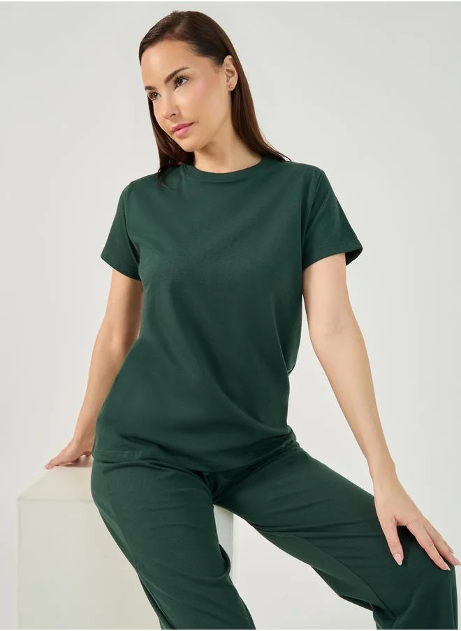 ستايلي Solid Round Neck T-Shirt and Pyjama Set