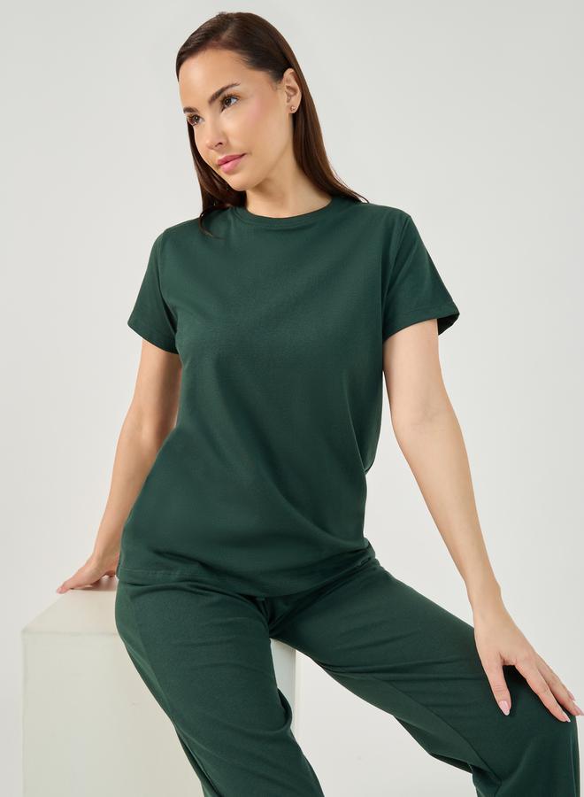 Styli Solid Round Neck T-Shirt and Pyjama Set - Image 1