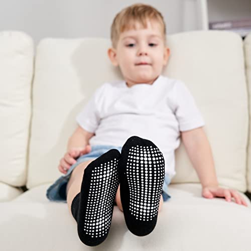 ZAPLES Baby Non Slip Grip Crew Socks with Anti Skid Soles for Infants Toddlers Kids Boys Girls, Black, 12-36 Months - Image 2