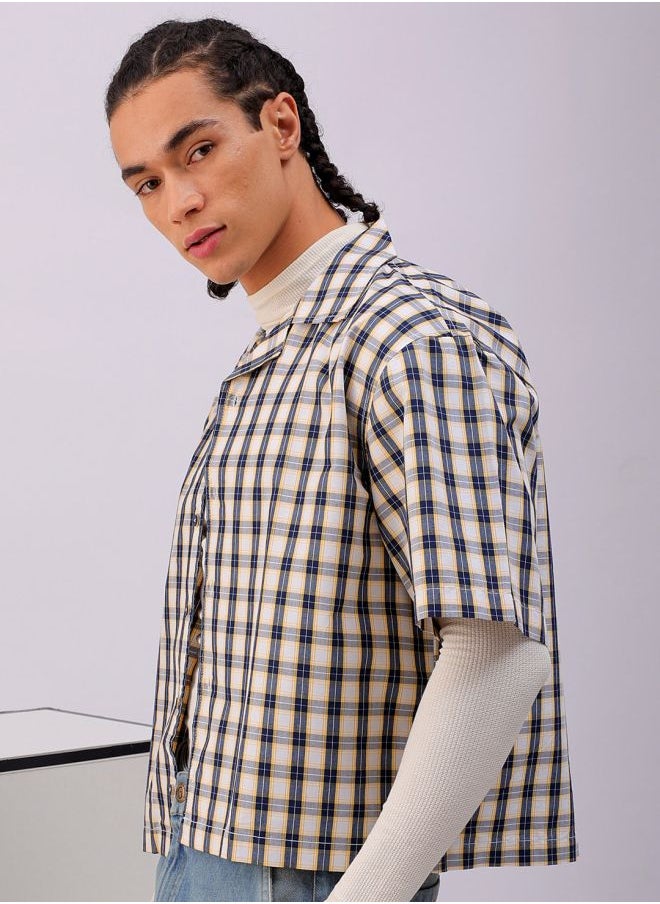 The Indian Garage Co Men Boxy Fit Checkered Half Sleeves Cuban collar Street Wear Shirt  - Image 3