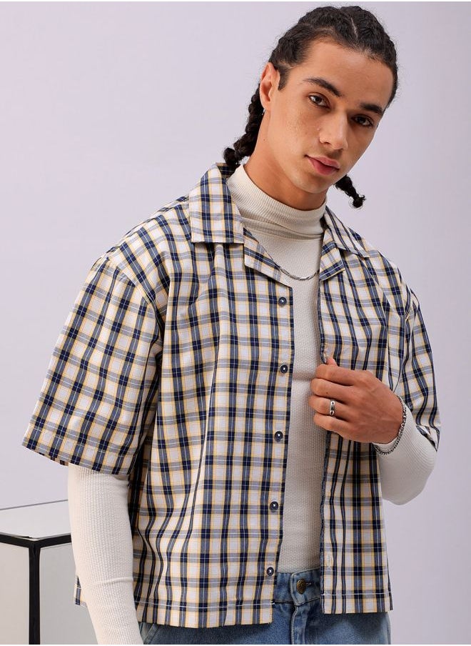 The Indian Garage Co Men Boxy Fit Checkered Half Sleeves Cuban collar Street Wear Shirt  - Image 4