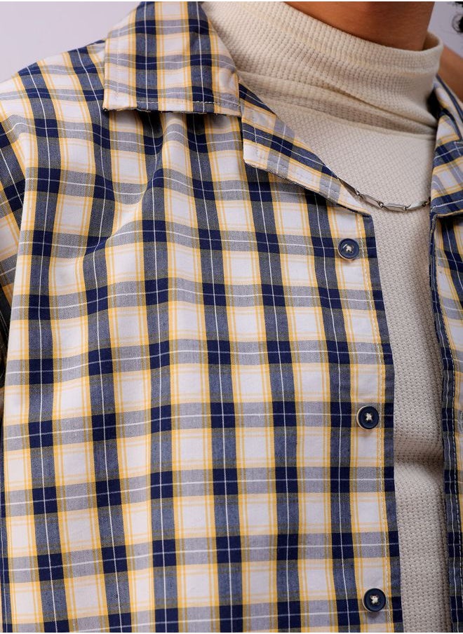The Indian Garage Co Men Boxy Fit Checkered Half Sleeves Cuban collar Street Wear Shirt  - Image 5