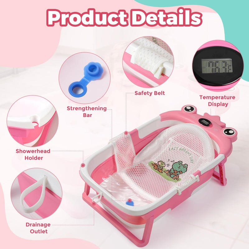 TBHAPY Baby Bathtub,Collapsible Baby Bath Tub with Soft Cushion & Thermometer, Space Saving Foldable & Travel Newborn Bathtub for Infant to Toddler 0-36 Months, Frog Blue - Image 5