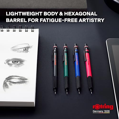 rOtring 500 Mechanical Pencil 05mm HB Lead Green hexagonal plastic barrel and nonslip textured metal grip - Image 3