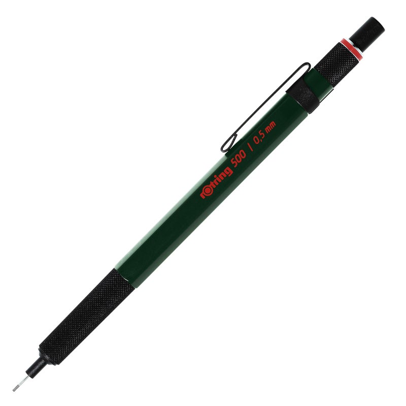 rOtring 500 Mechanical Pencil 05mm HB Lead Green hexagonal plastic barrel and nonslip textured metal grip - Image 2