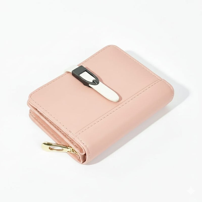Leather Flip Wallet & Card Holder with Multiple  Pockets and Zipped Pocket Pink