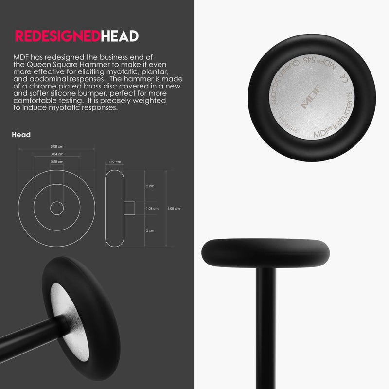 MDF Instruments مطرقة ردود الفعل العصبية من MDF، كوين سكوير مع طرف مدبب للاستجابات السطحية - قطع مجانية مدى الحياة وضمان مدى الحياة - أسود (MDF545-11) - Image 5