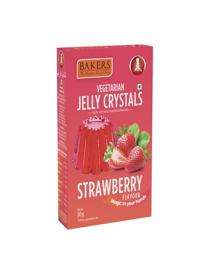 BAKERS Jelly Crystals | Strawberry Flavour | 100% Vegetarian | Berrylicious & Exotic Taste | Authentic Flavors | Tasty Instant Dessert Premix | Long Shelf-life | Pack of 3 (90 gm x 3) - Image 1