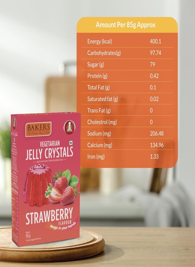 BAKERS Jelly Crystals | Strawberry Flavour | 100% Vegetarian | Berrylicious & Exotic Taste | Authentic Flavors | Tasty Instant Dessert Premix | Long Shelf-life | Pack of 3 (90 gm x 3) - Image 3