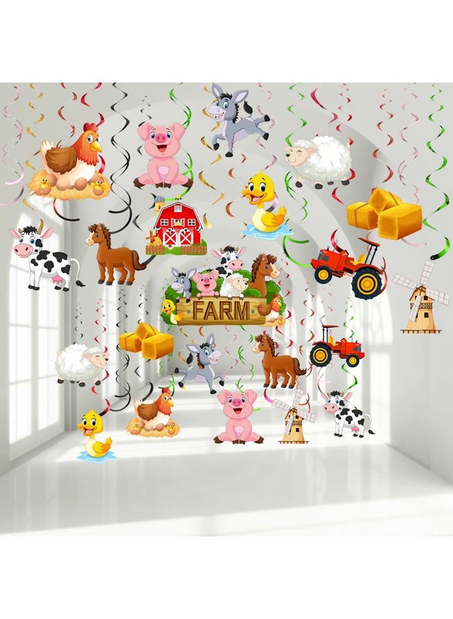 Clabby 30 Pieces Farm Animal Party Hanging Swirl Decorations, Barnyard Theme Birthday Party Supplies Farm Animal Hanging Foil Swirls Ceiling Decor for Girls Boys Kids Baby Shower Supplies - Image 1