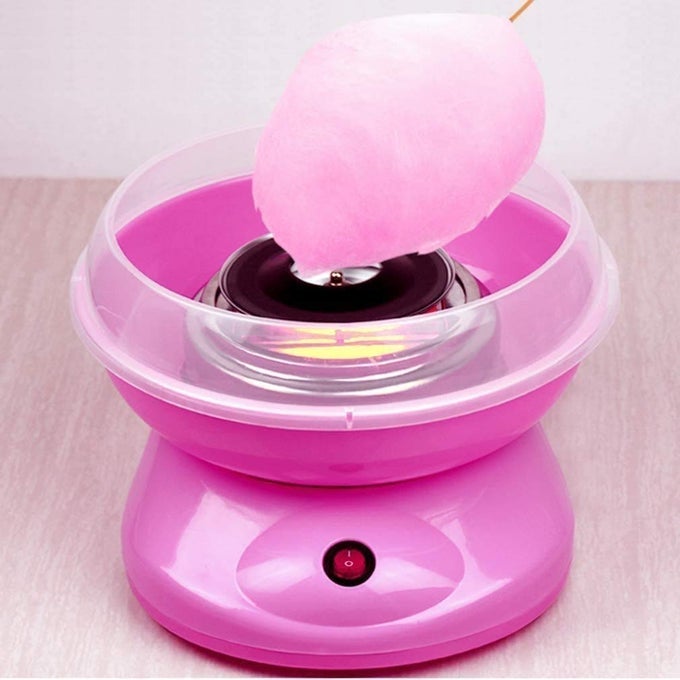 SWEET COTTON CANDY MAKING MACHINE COTTON CANDY MAKER AUTOMATIC MINI HARD AND SUGAR FREE COUNTERTOP FLOSS MAKER WITH SUGAR SPOON CANDY FLOSS STICKS MULTICOLOR