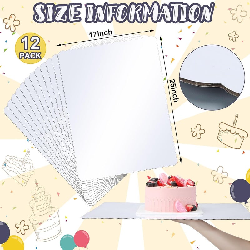 Skyygemm 12 عبوة 17 × 25 بوصة ألواح كعك مستطيلة مقاومة للدهون، لوح كعك نصف ورقة، قاعدة حلوى مستطيلة مزخرفة للبيتزا (أبيض) - Image 2