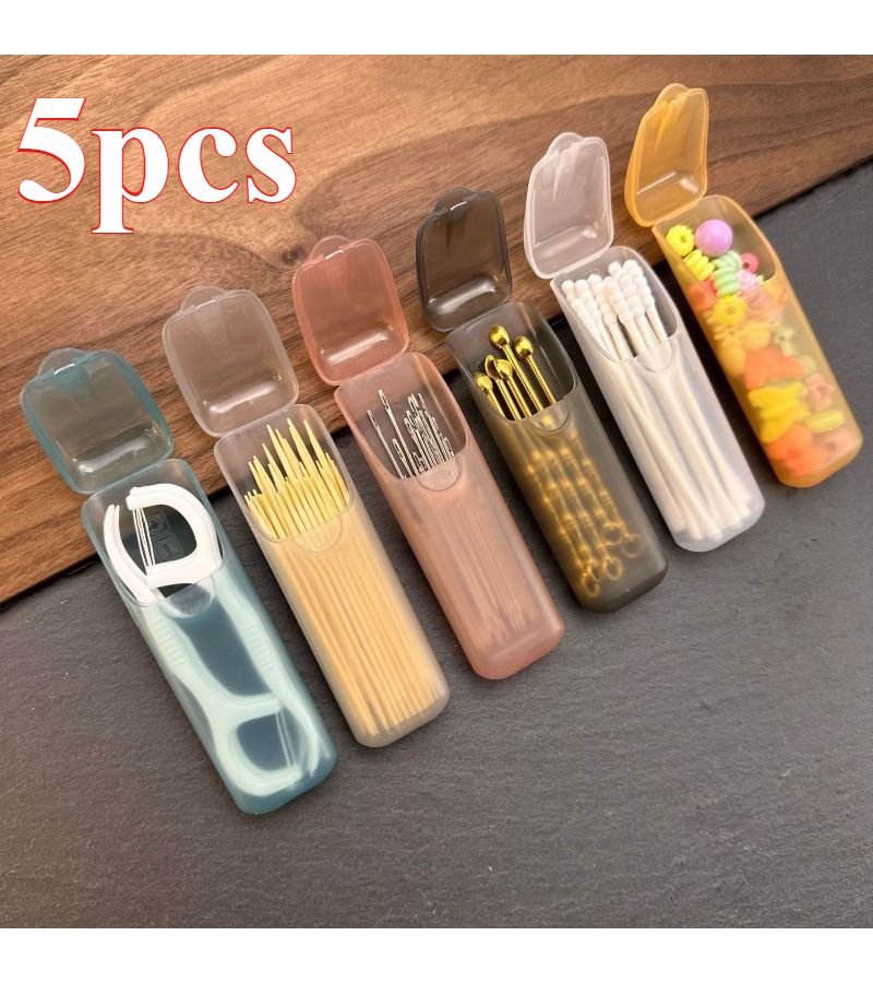 Mini Dental Flosser Box 5 Pieces Random Colors Portable Capsule Shape Container For Flossing Sticks Toothpicks Medication Storage Travel Office Oral Care Bathroom Organization - Image 1