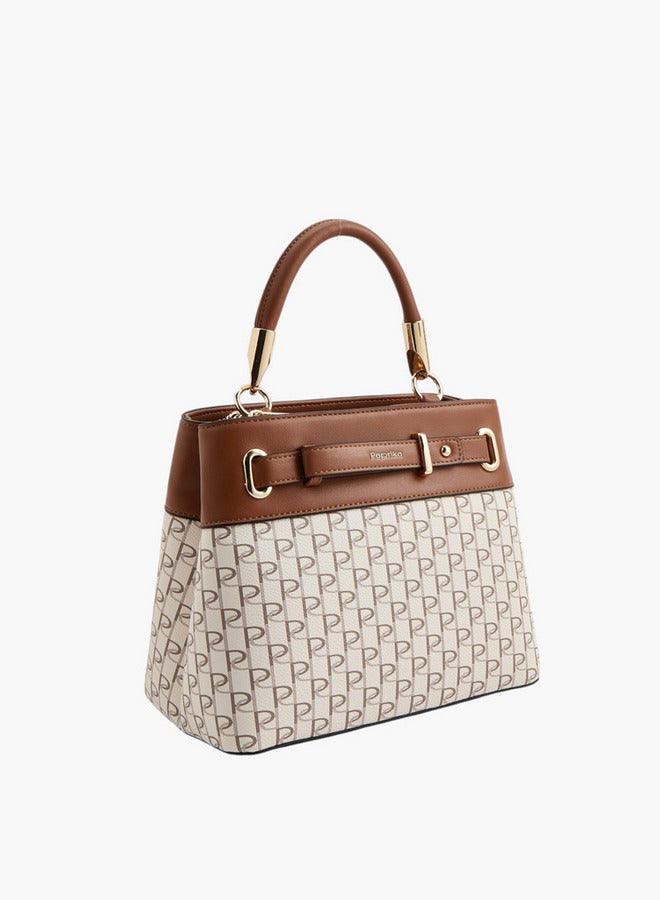 Paprika Women Monogram Print Tote Bag with Detachable Strap and Zip Closure  - Image 3