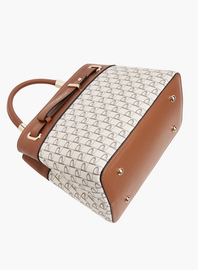 Paprika Women Monogram Print Tote Bag with Detachable Strap and Zip Closure  - Image 5