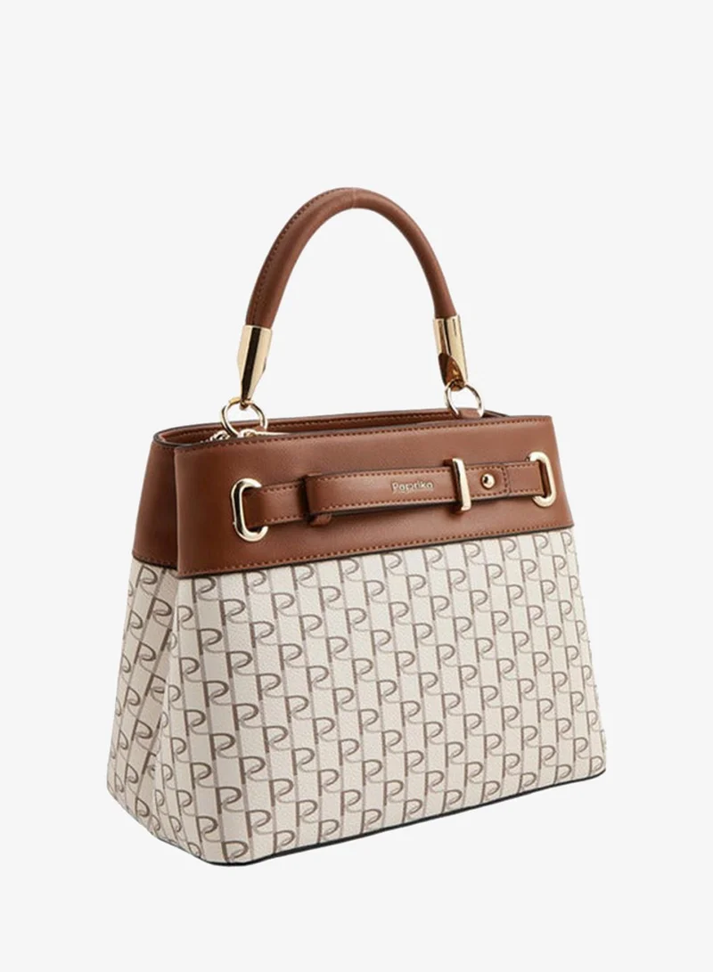 Paprika  Women Monogram Print Tote Bag with Detachable Strap and Zip Closure for Women | Best Price UAE