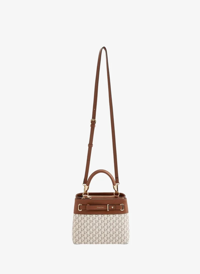 Paprika  Women Monogram Print Tote Bag with Detachable Strap and Zip Closure for Women | Best Price UAE