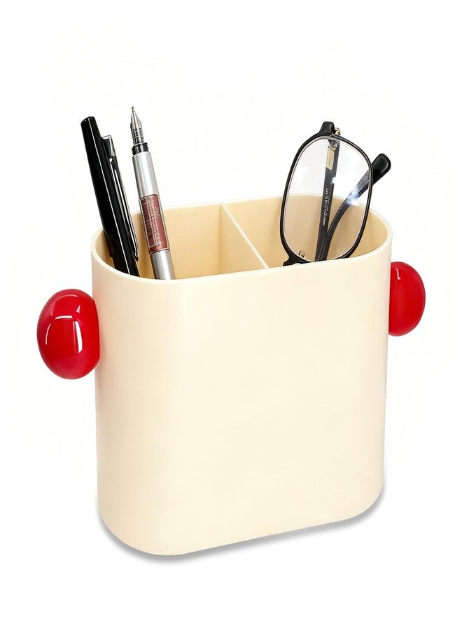 MOASIOP PS Material Desk Pencil Holder with 2 Compartments, Beige Multifunctional Pen Cup & Organizer for Office Desk, School, Home | Desktop Stationery Caddy for Pens, Pencils, Small Accessories (Beige) - Image 1