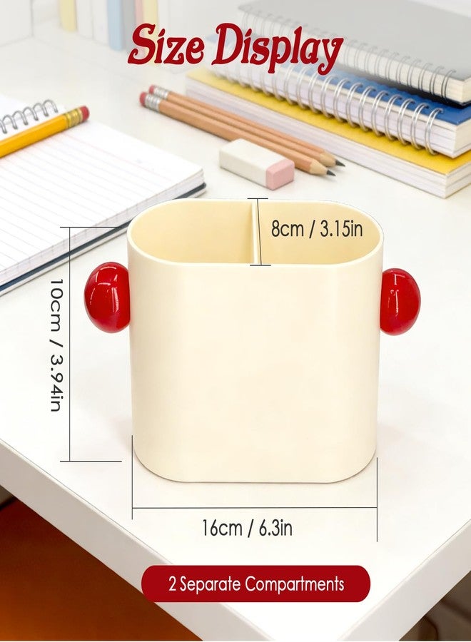 MOASIOP PS Material Desk Pencil Holder with 2 Compartments, Beige Multifunctional Pen Cup & Organizer for Office Desk, School, Home | Desktop Stationery Caddy for Pens, Pencils, Small Accessories (Beige) - Image 2