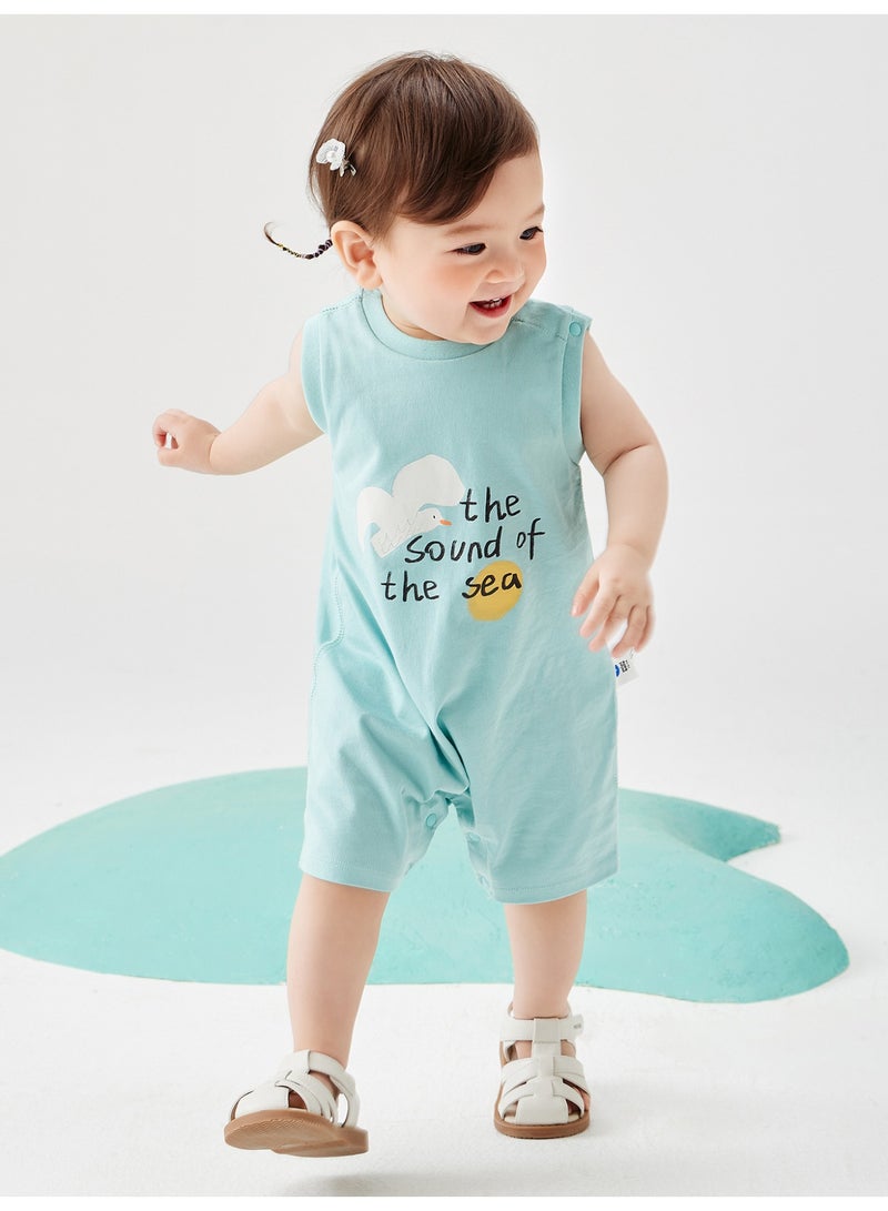 ميني بالا رومبير لطيف بدون أكمام للأطفال من الجنسين، مصنوع من نسيج قطني ناعم قابل للتنفس، مطبوع عليه بحر، إغلاق بكباس جانبي، مريح للارتداء طوال اليوم، مثالي للاستكشافات الخارجية والتجمعات غير الرسمية. - Image 2