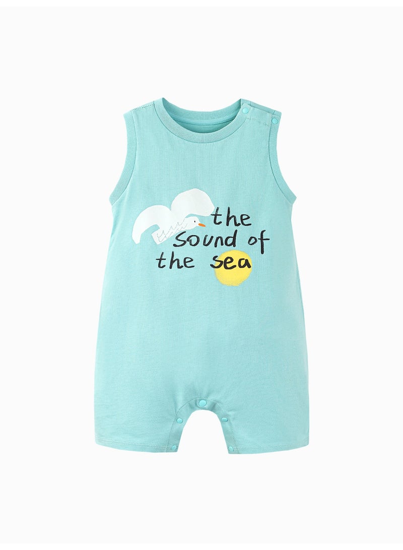 ميني بالا رومبير لطيف بدون أكمام للأطفال من الجنسين، مصنوع من نسيج قطني ناعم قابل للتنفس، مطبوع عليه بحر، إغلاق بكباس جانبي، مريح للارتداء طوال اليوم، مثالي للاستكشافات الخارجية والتجمعات غير الرسمية. - Image 4