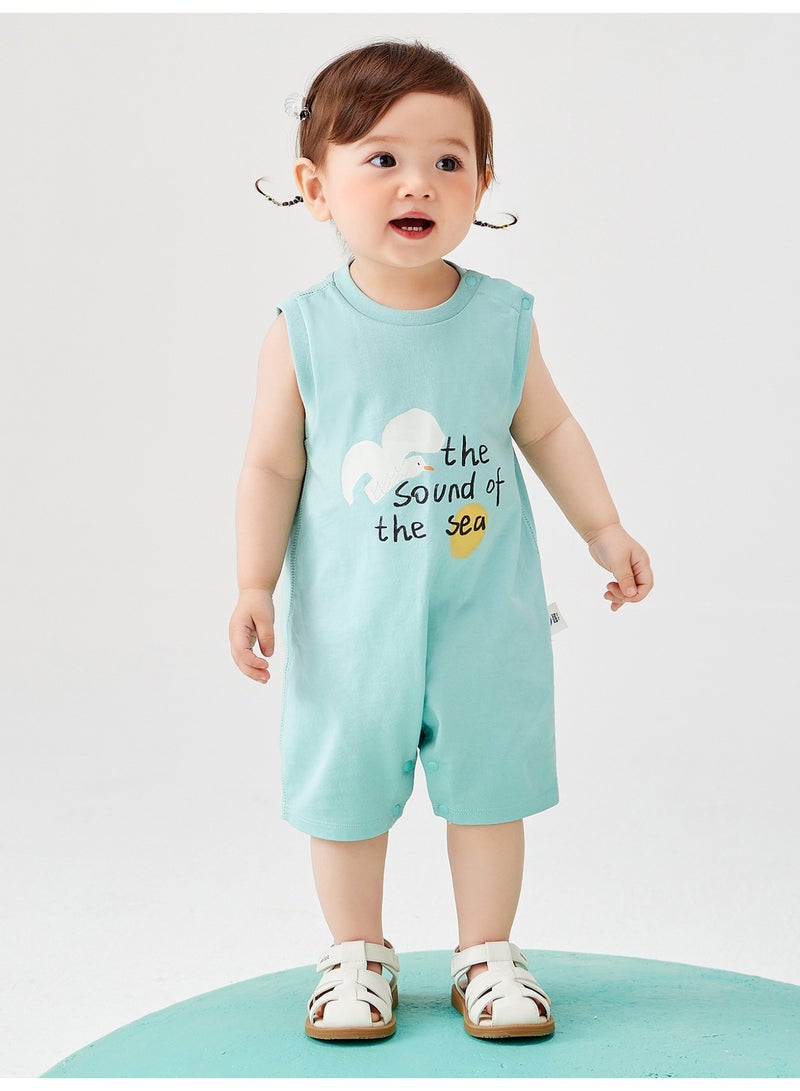 ميني بالا رومبير لطيف بدون أكمام للأطفال من الجنسين، مصنوع من نسيج قطني ناعم قابل للتنفس، مطبوع عليه بحر، إغلاق بكباس جانبي، مريح للارتداء طوال اليوم، مثالي للاستكشافات الخارجية والتجمعات غير الرسمية. - Image 1