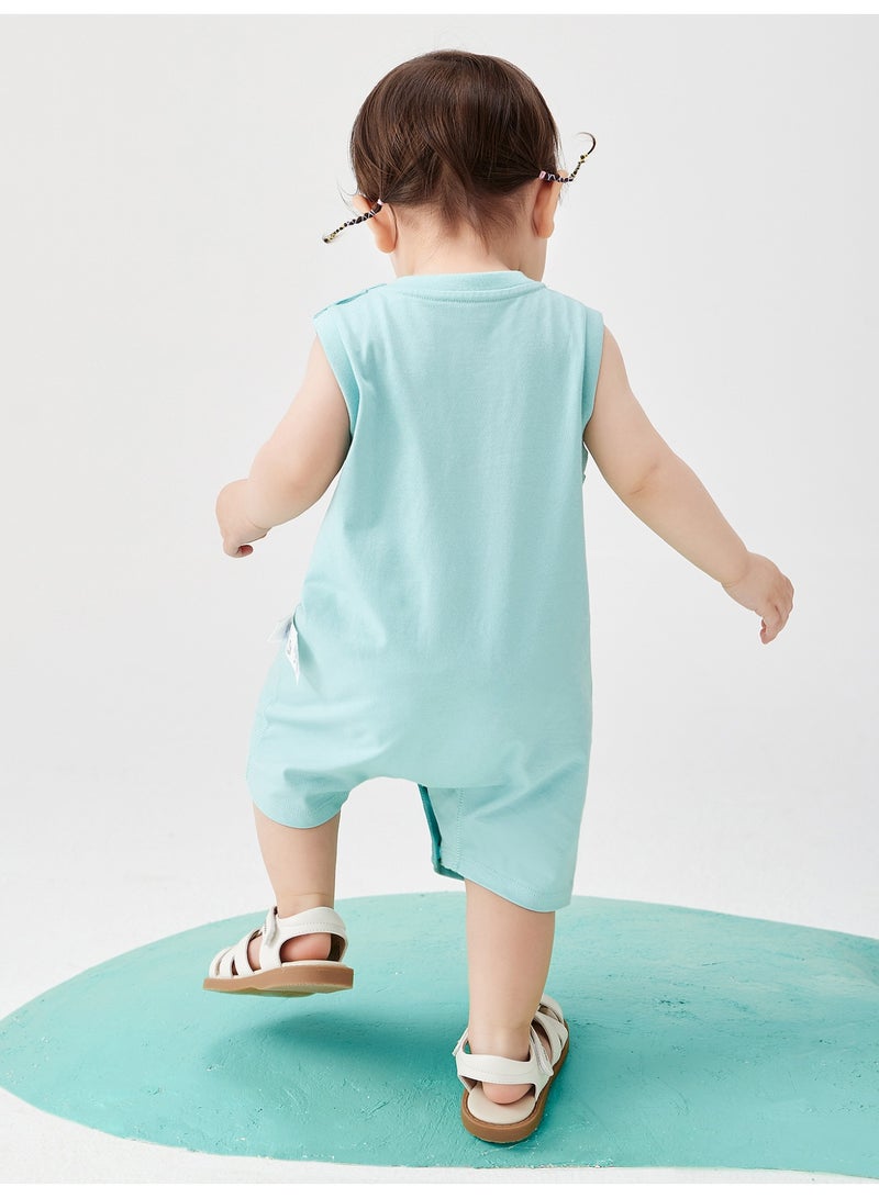 ميني بالا رومبير لطيف بدون أكمام للأطفال من الجنسين، مصنوع من نسيج قطني ناعم قابل للتنفس، مطبوع عليه بحر، إغلاق بكباس جانبي، مريح للارتداء طوال اليوم، مثالي للاستكشافات الخارجية والتجمعات غير الرسمية. - Image 3