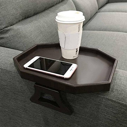 Xchouxer Sofa Arm Clip Table, Armrest Tray Table, Drinks/Remote Control/Snacks Holder … (Platic, Brown) - Image 2